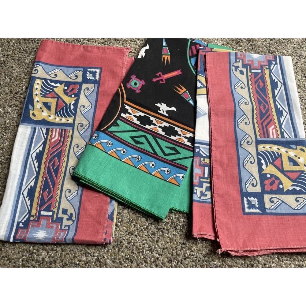 Vintage Wamcraft Union Made in USA Western Native Bandana Handkerchief Set Of 3